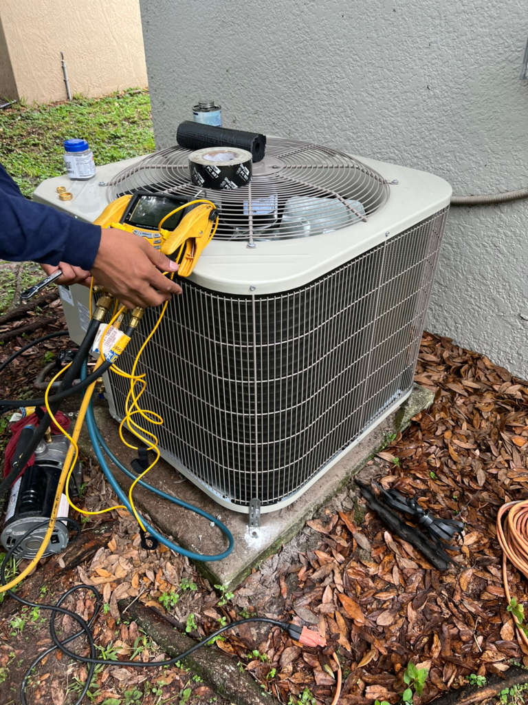 Outdoor AC condenser at a Central Florida home