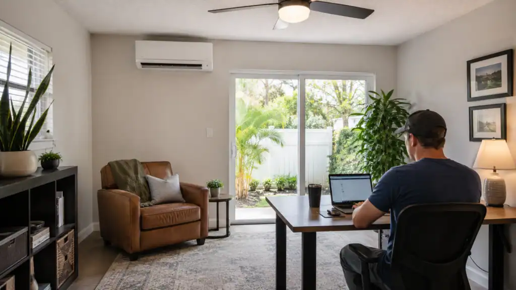 Mini split installed in a home office or bonus room in Orlando